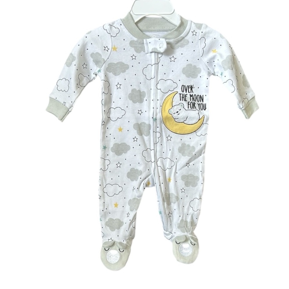 KoalaBaby White and Gray Footie One Piece with “Over the Moon for You”